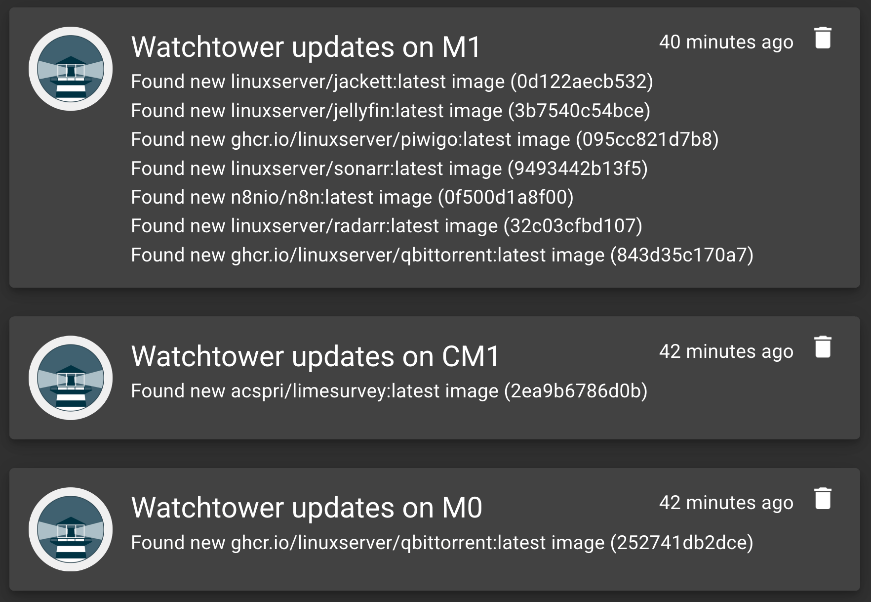 A picture displaying a WatchTower's notifications sample